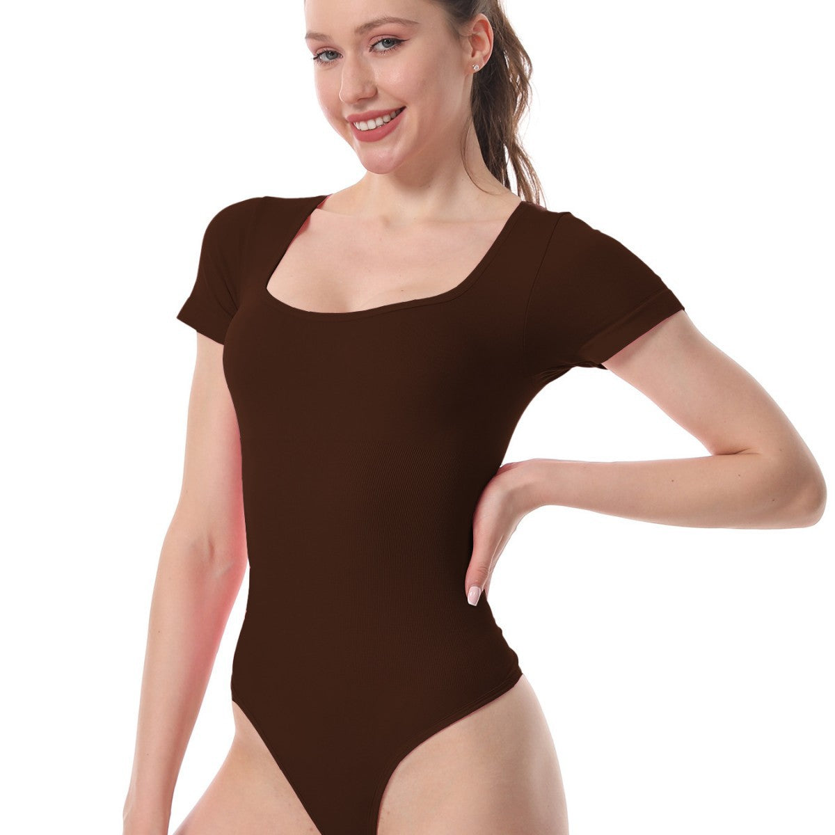 Women Sporty Bodysuit with Short Sleeve and Innovative Rib Design Ivyshape