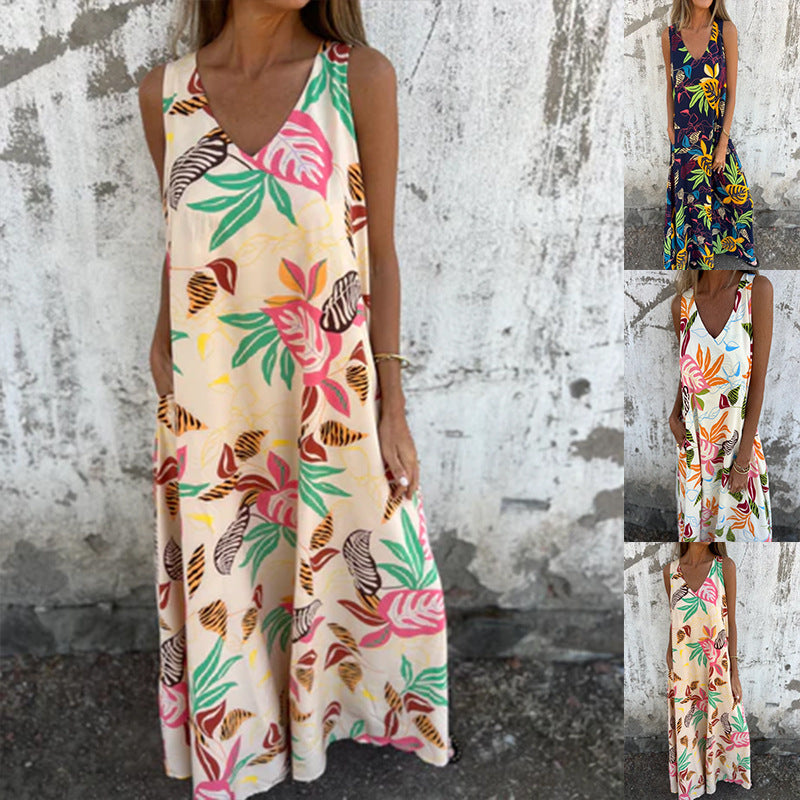 Women vibrant tropical print maxi dress Ivyshape