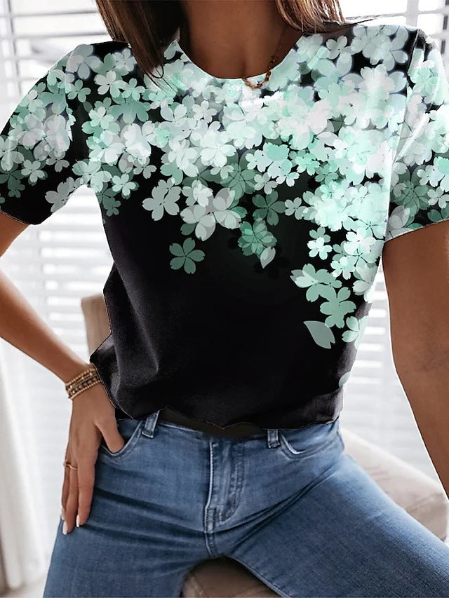 Women's Short Sleeve Shirt with Floral Design and Loose Fit Ivyshape