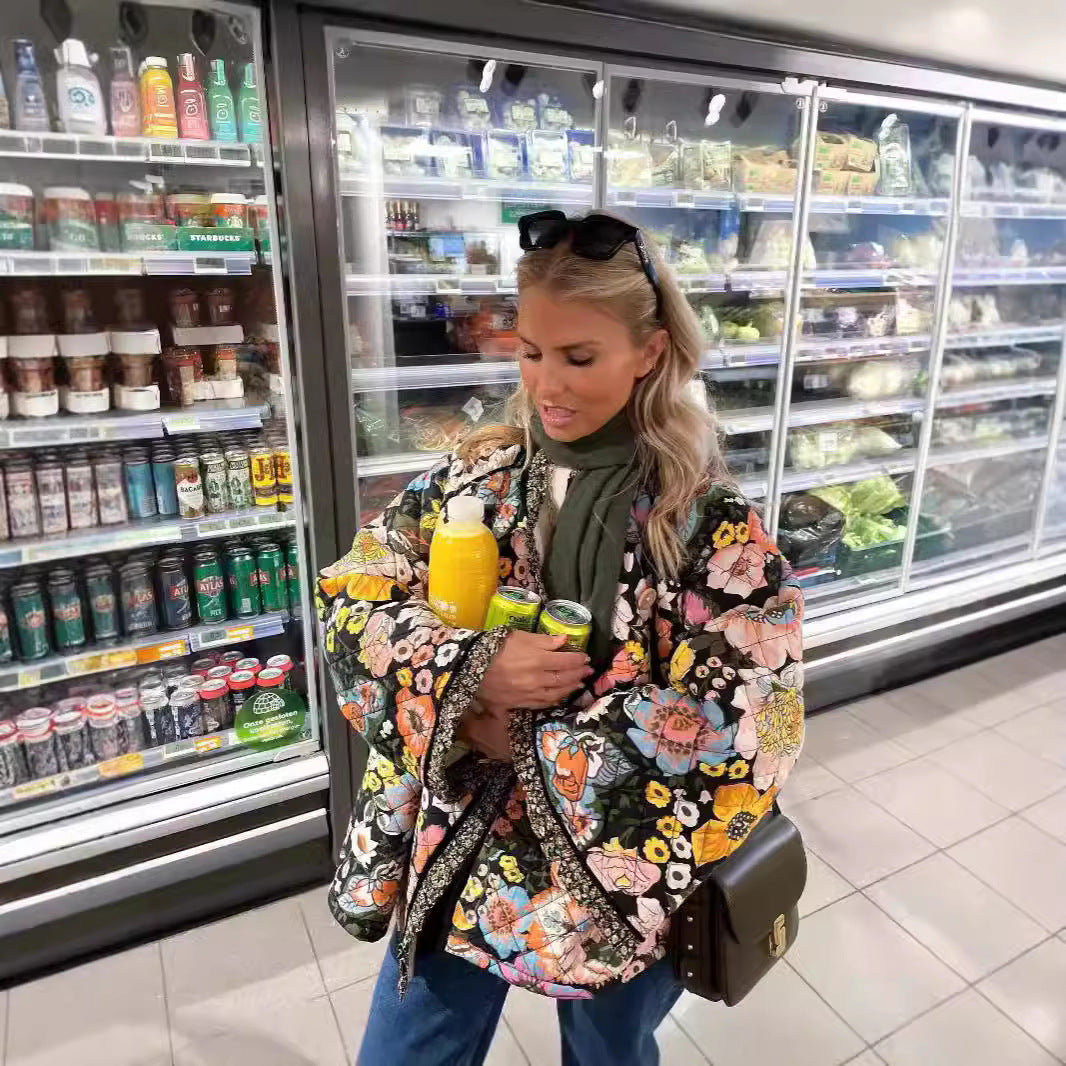 Women Floral Print Quilted Jacket Ivyshape