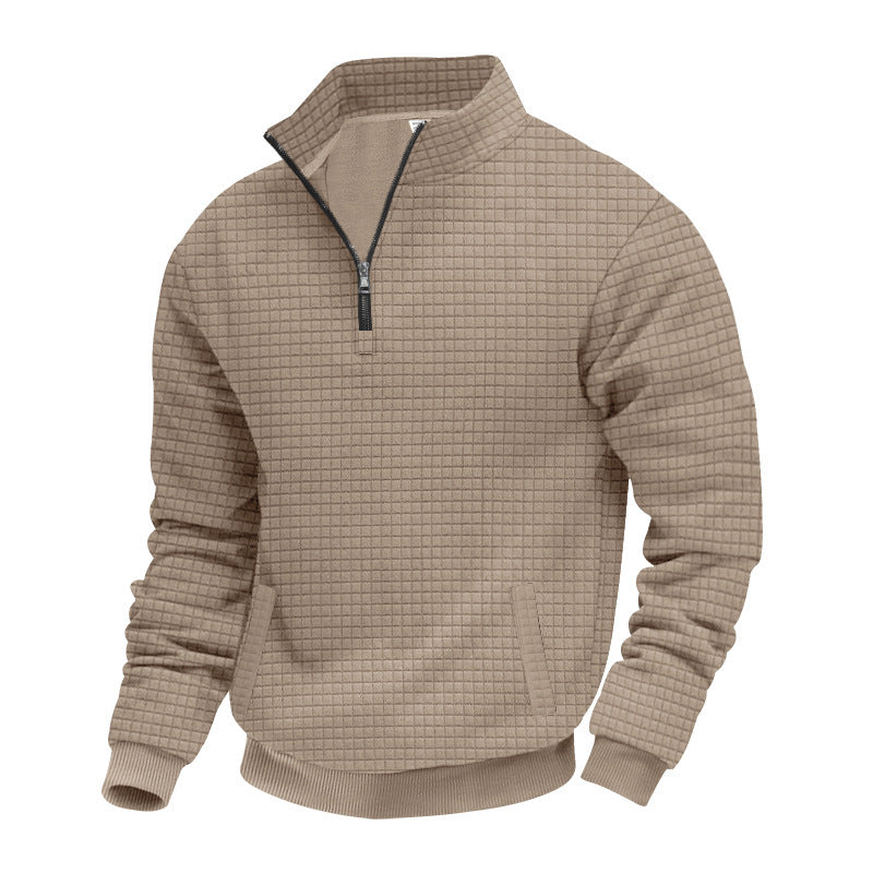 Men's quilted sweater with half zip and modern textured design Ivyshape