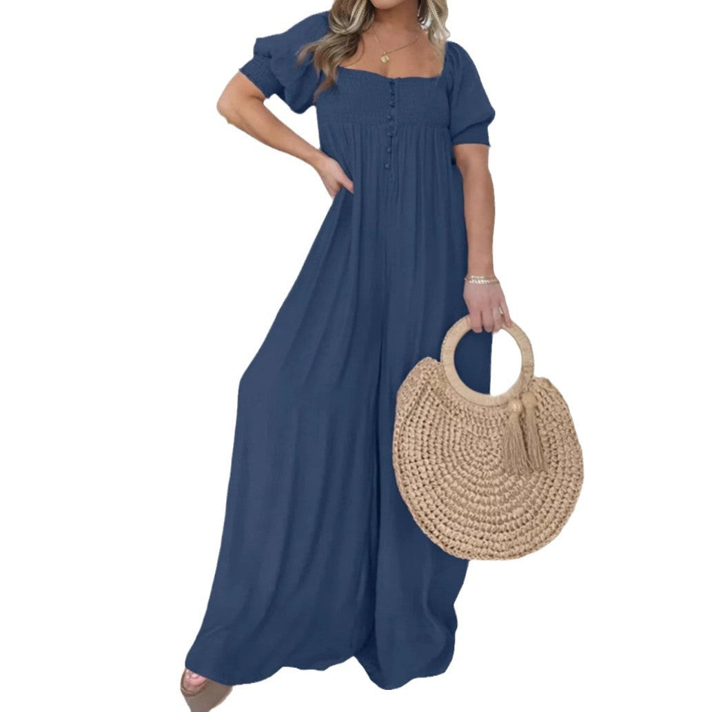 Women’s jumpsuit with wide leg and charming square neckline Ivyshape