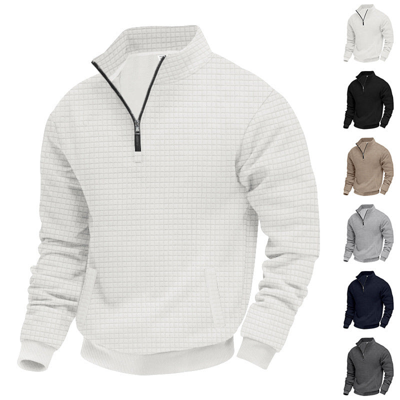 Men's quilted sweater with half zip and modern textured design Ivyshape