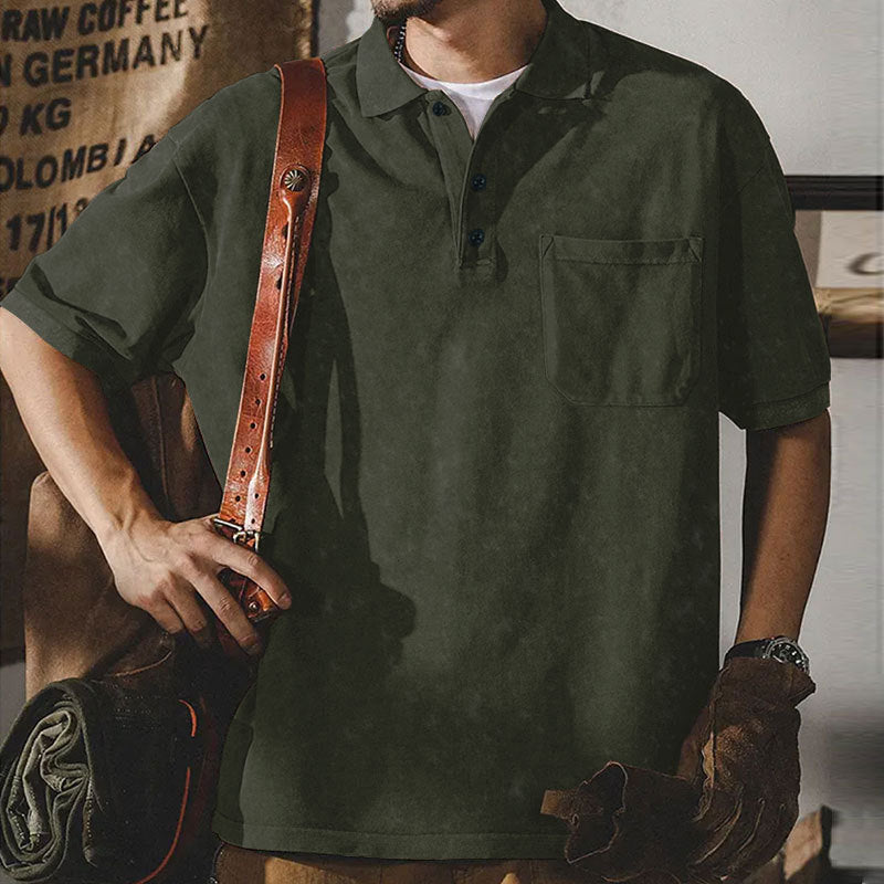 Men's Short Sleeve Polo Shirt with Practical Chest Pocket and Classic Collar Ivyshape