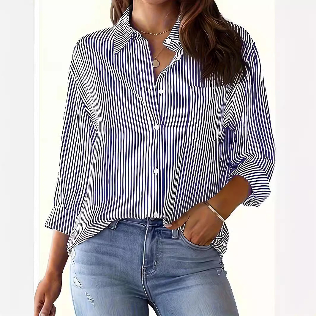 Women casual blouse with stripes Ivyshape