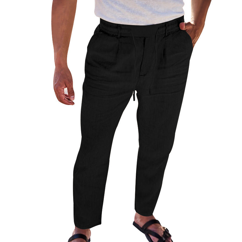 Men's casual linen trousers with elastic waistband and practical side pockets Ivyshape