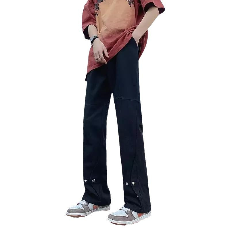 Men's casual double-layer pants with practical snap buttons and wide leg Ivyshape