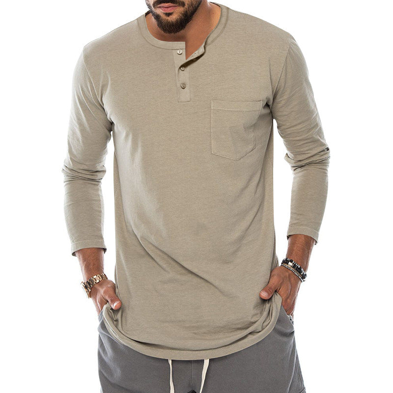 Men's Long Sleeve Henley Shirt with Stylish Button Closure and Practical Chest Pocket Ivyshape