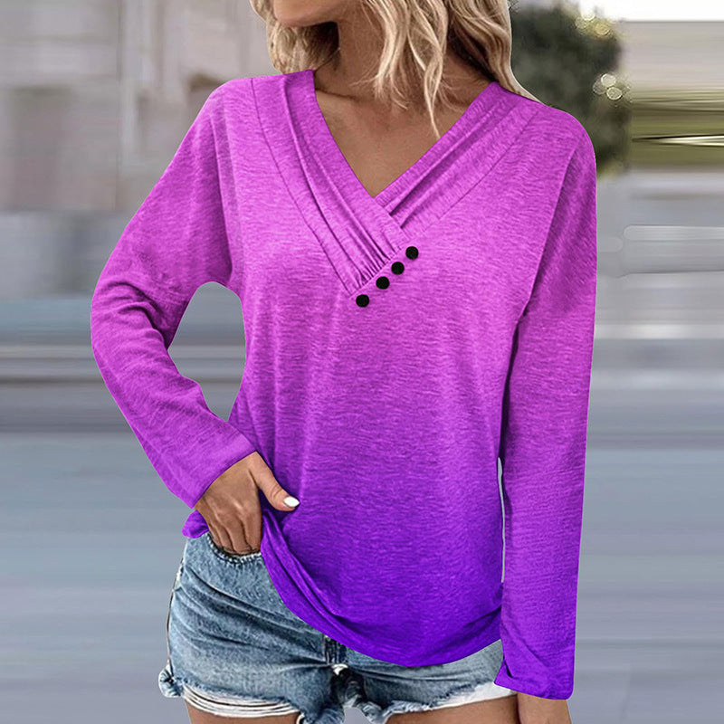 IvyShape | Long Sleeve Gradient Loose-Fitting Tee Top