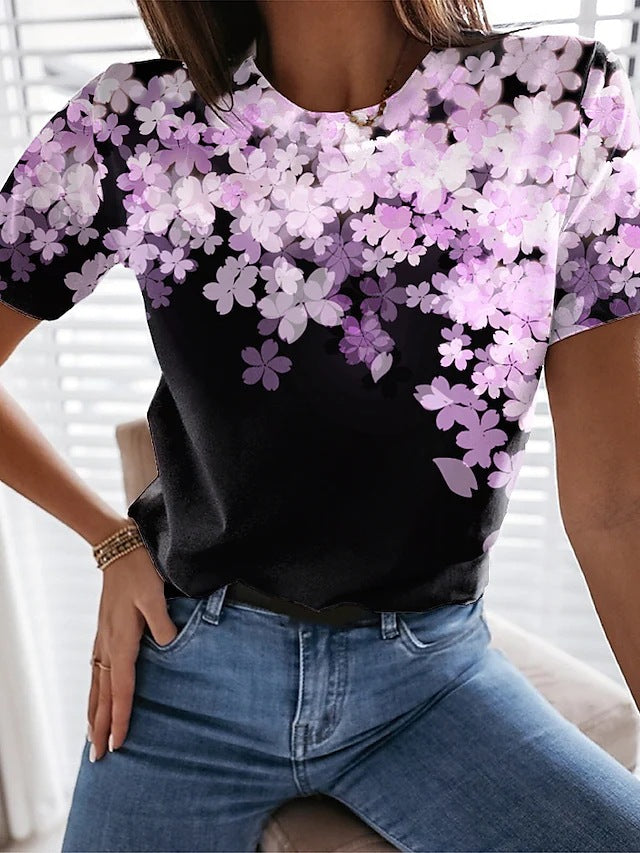 Women's Short Sleeve Shirt with Floral Design and Loose Fit Ivyshape