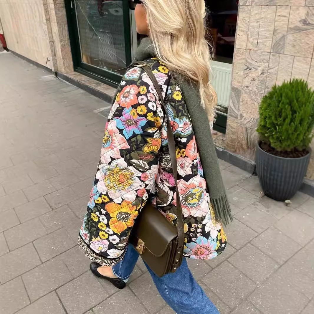 Women Floral Print Quilted Jacket Ivyshape