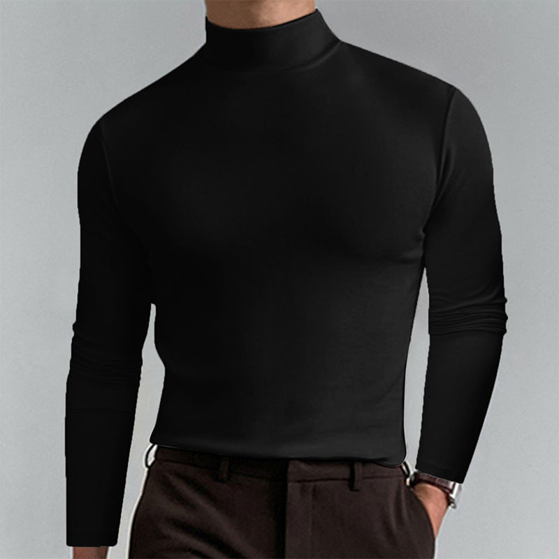 Men's Elegant Long Sleeve T-Shirt with High Collar Ivyshape