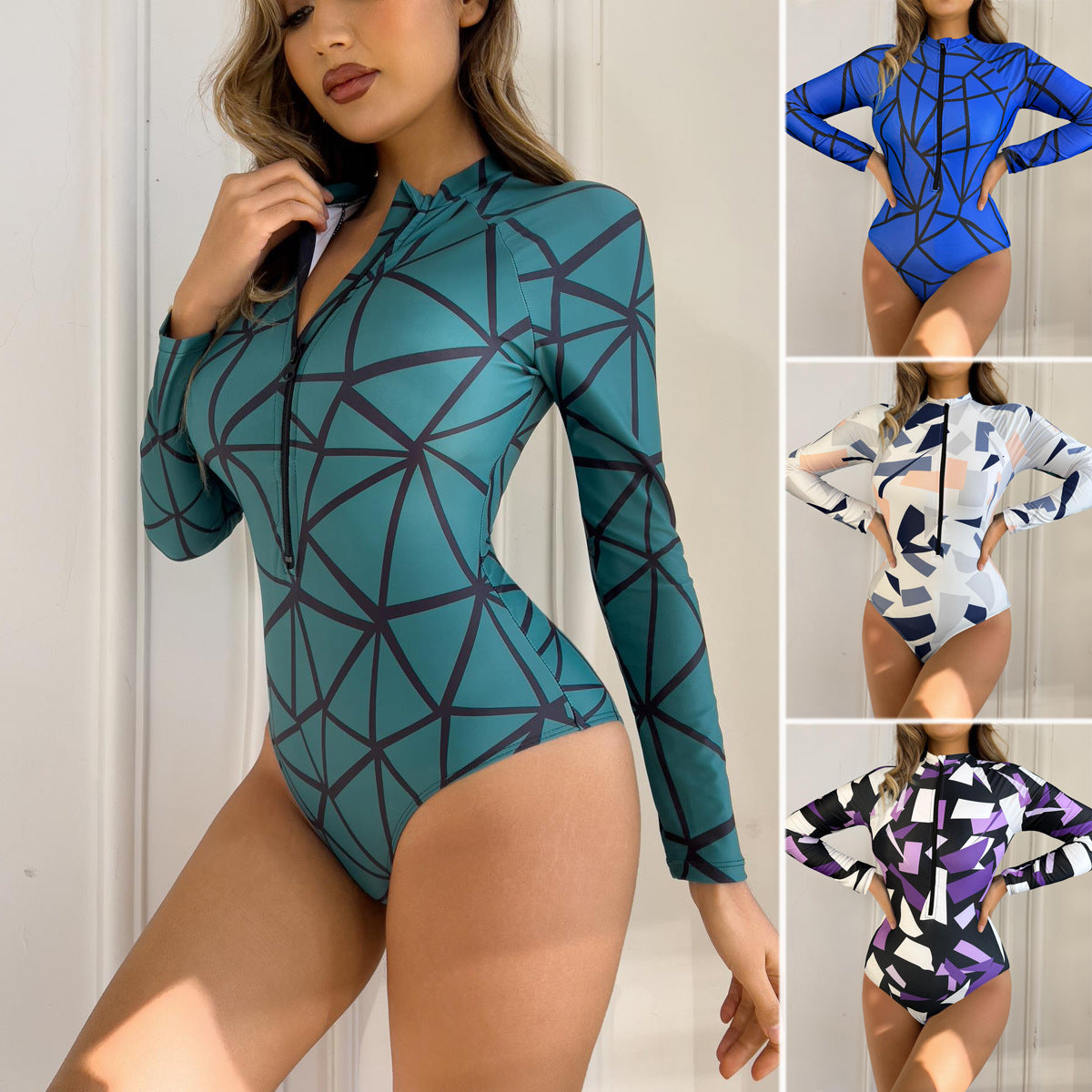 Women’s Rashguard Suit with Geometric Patterns Ivyshape