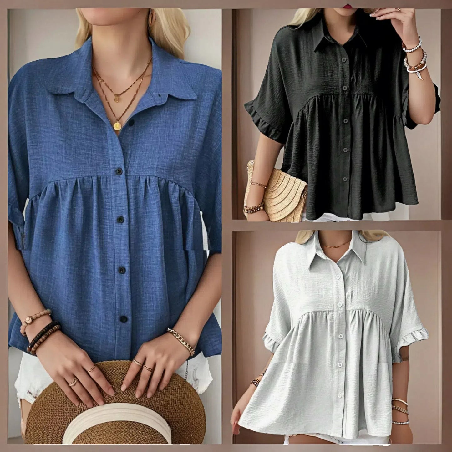Women's Flowing Short Sleeve Blouse Shirt with Ruffle Details Ivyshape