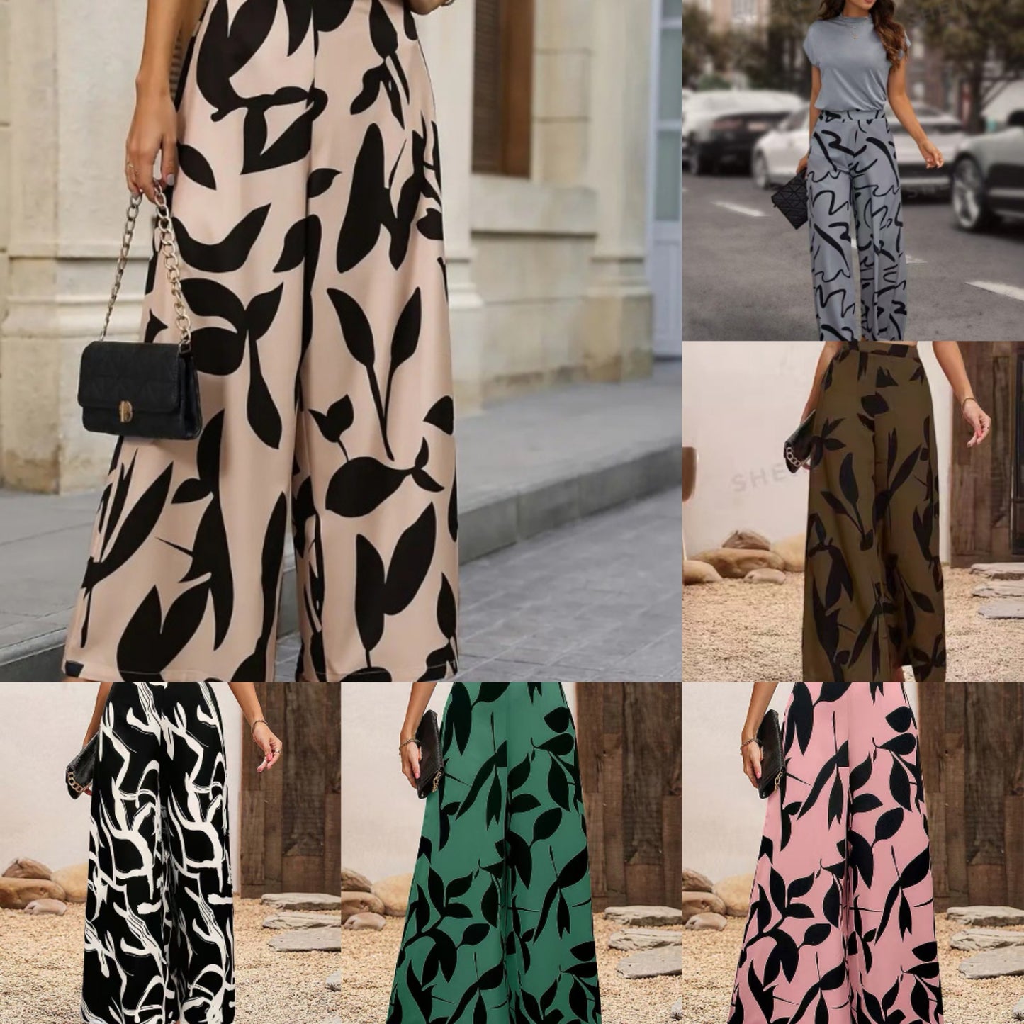 Women Wide Cut Palazzo Pants with Floral Pattern and Elegant Waistband Ivyshape