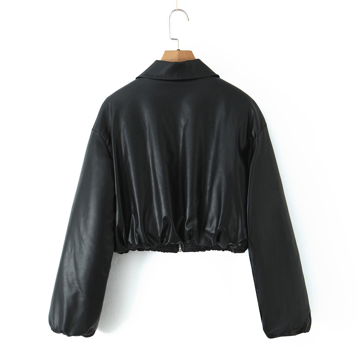 Women Faux Leather Biker Jacket in Casual Cropped Design Ivyshape