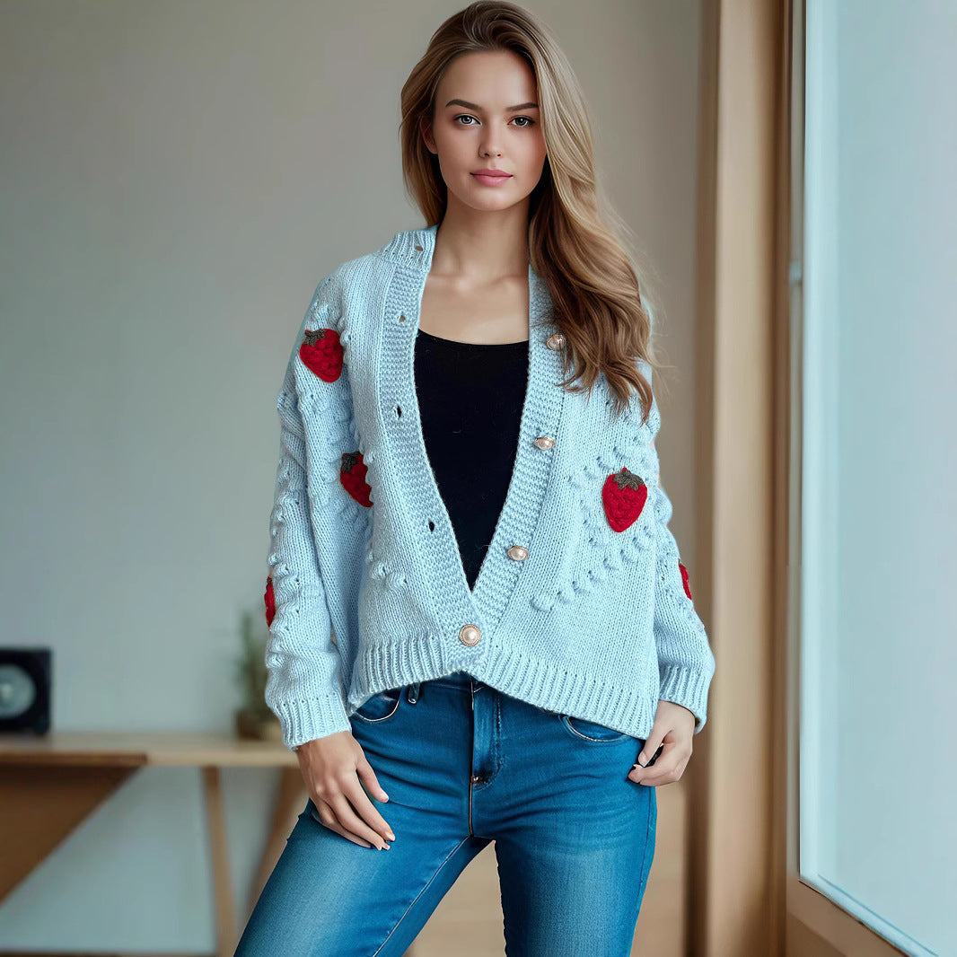Women's cardigan with playful strawberry motif and button details Ivyshape