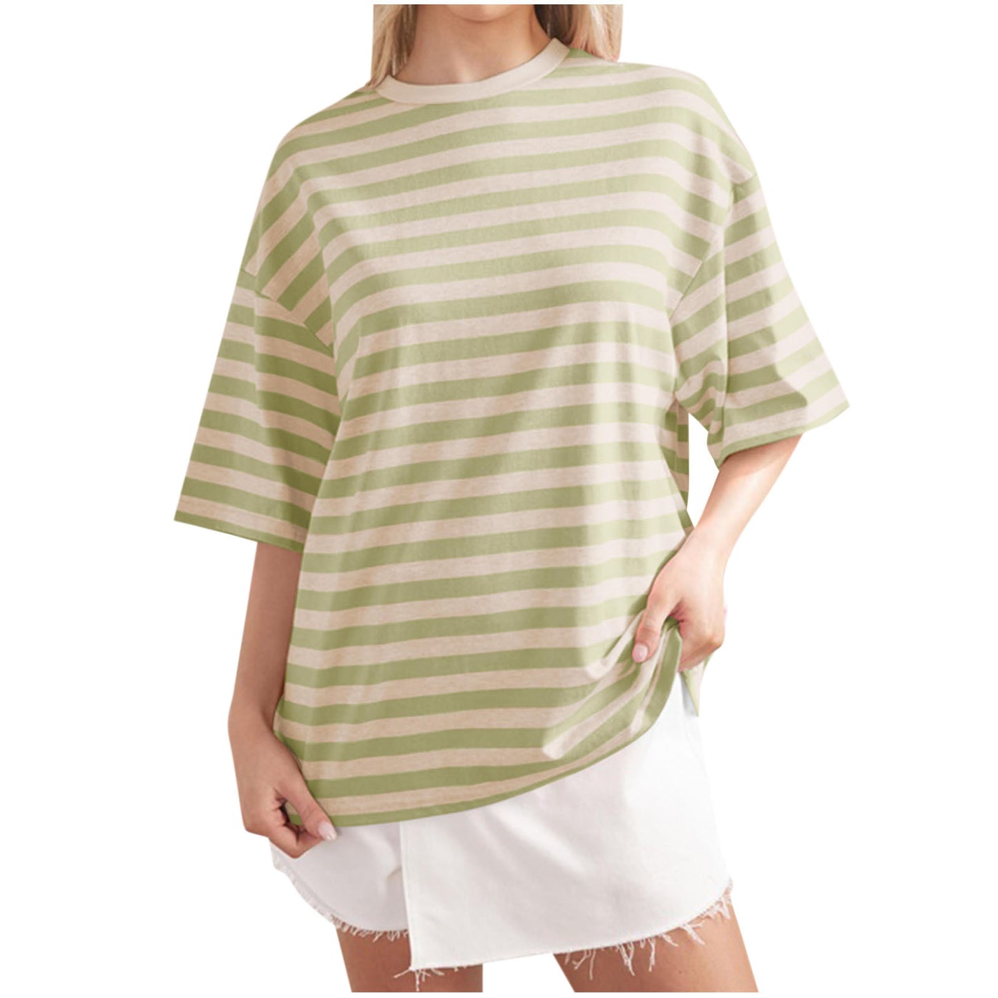 Women's Casual Oversized T-Shirt with Wide Stripes Ivyshape