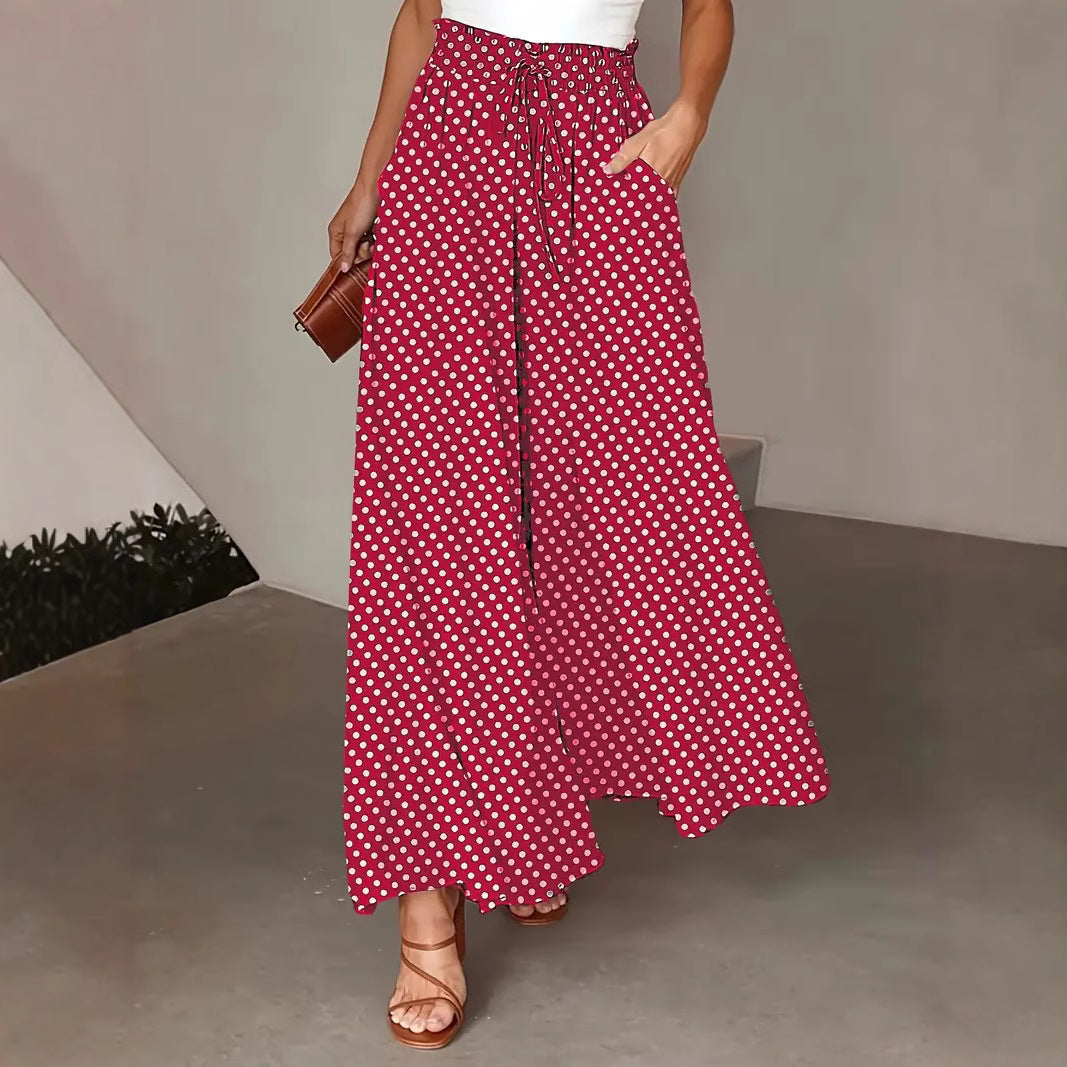 Ladies Wide Leg Polka Dot Pants Ivyshape