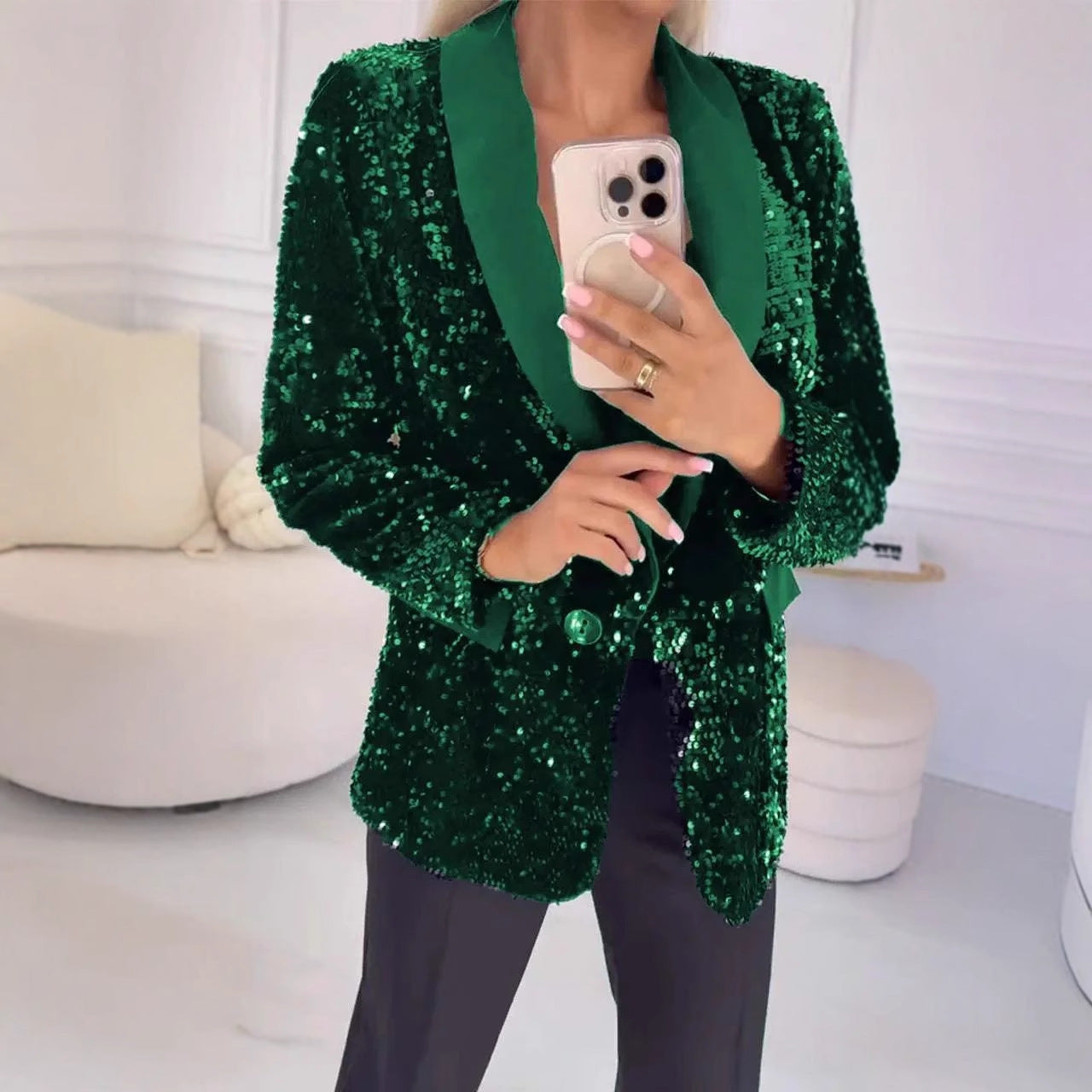 Women's sequin blazer with elegant lapels Ivyshape