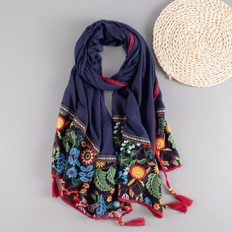 style shawl scarf female cotton retro embroidered silk scarf spring and autumn versatile embroidered scarf