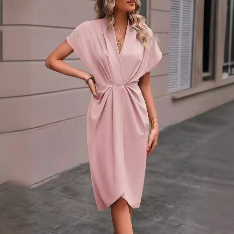 Women elegant wrap dress with special draping design Ivyshape