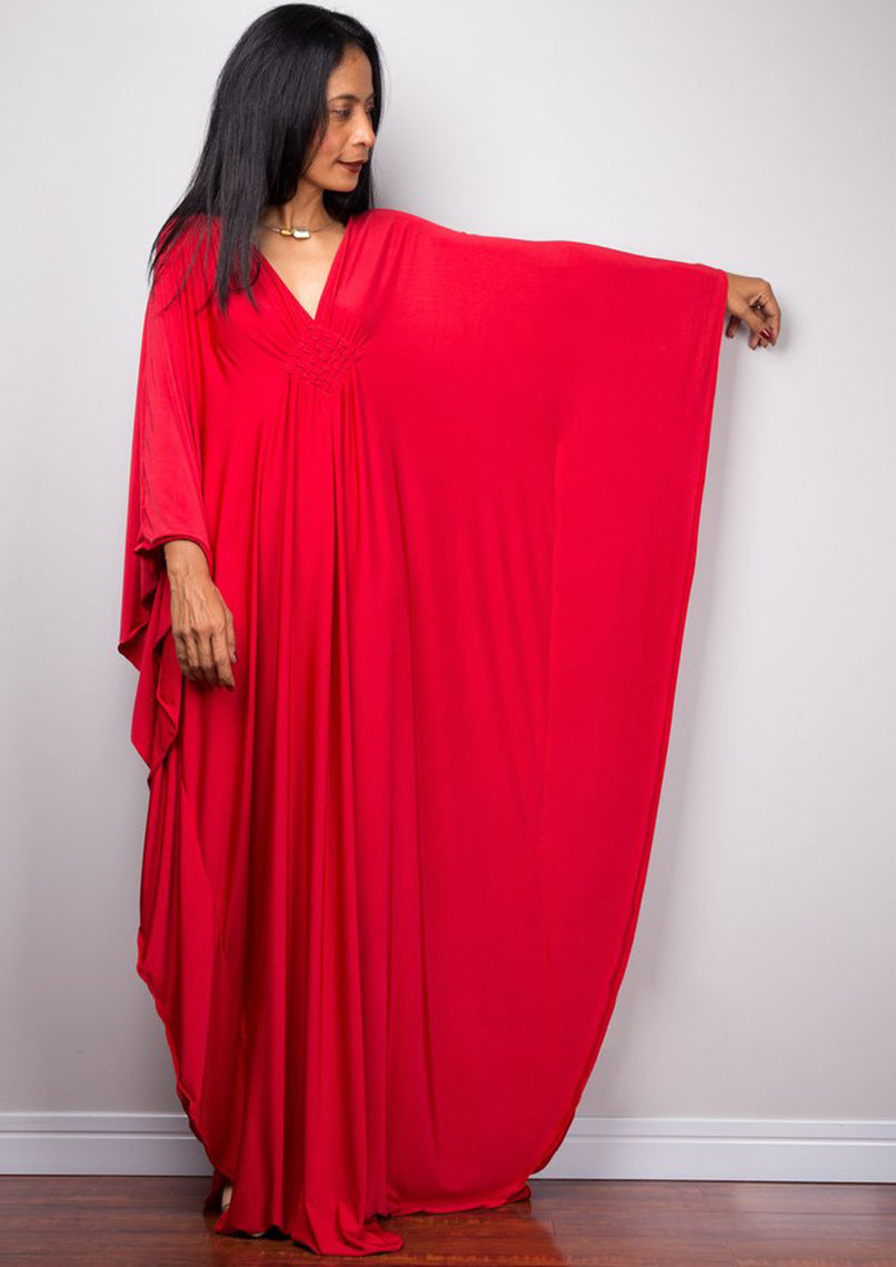 Women's maxi dress with elegant wing sleeves and V-neck Ivyshape