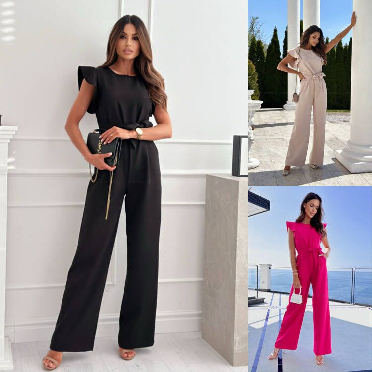 Women's elegant jumpsuit with ruffle columns Ivyshape
