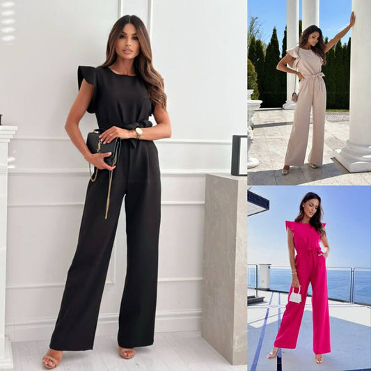 Women's elegant jumpsuit with ruffle columns Ivyshape