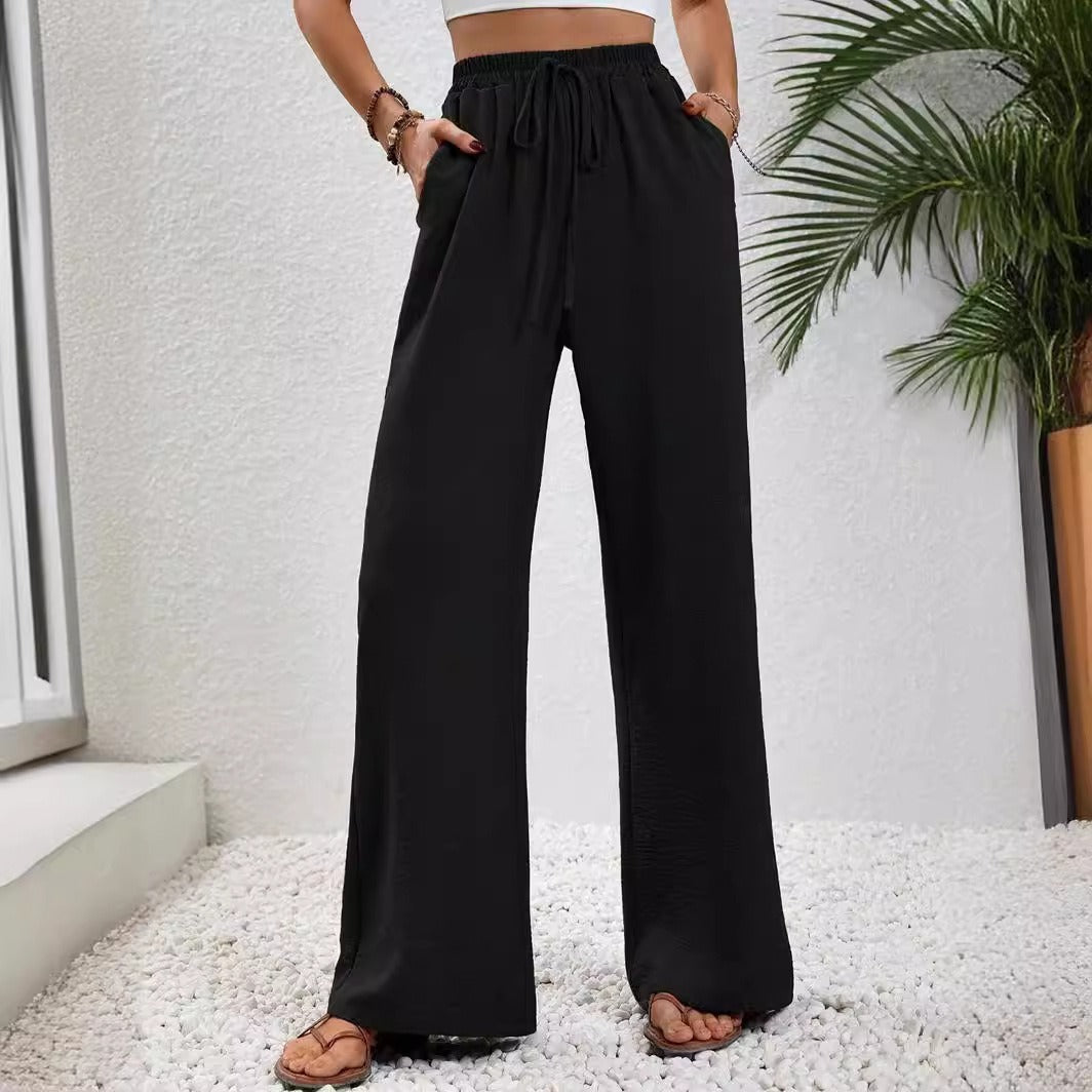 Women's Relaxed Palazzo Pants with Elastic Waistband and Side Pockets Ivyshape