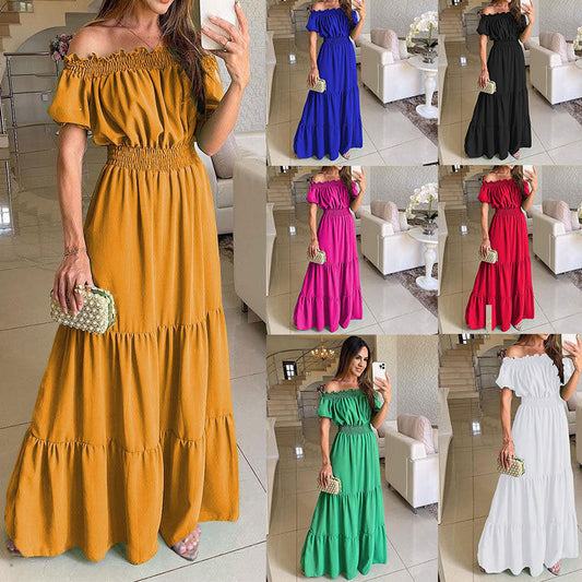 IvyShape | Off-Shoulder Solid Color Elastic Waist Maxi Dress