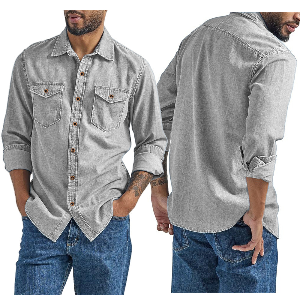 Men's Denim Shirt with Versatile Chest Pockets Ivyshape