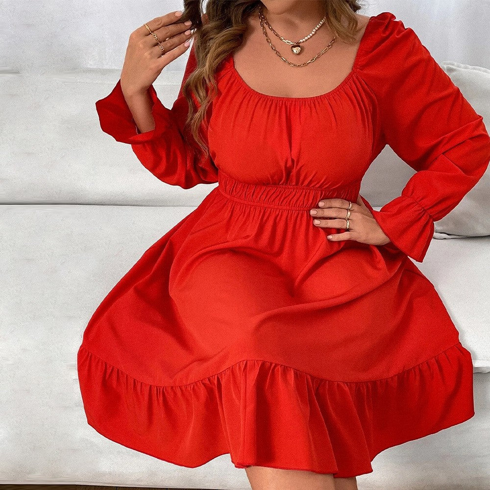 Ladies casual dress with voluminous sleeves and fresh hem Ivyshape