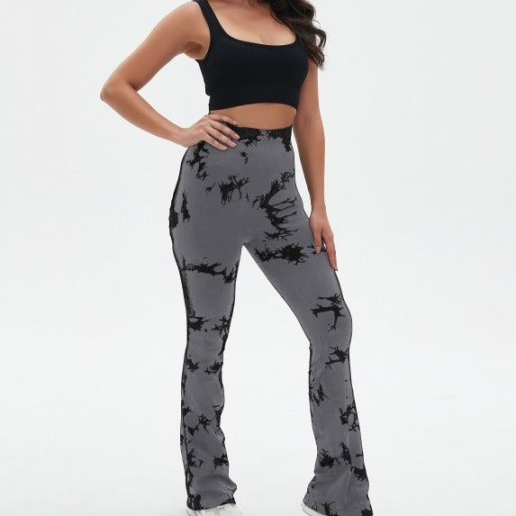Women's Sporty Wide-Leg Training Pants with Fashionable Tie-Dye Pattern Ivyshape