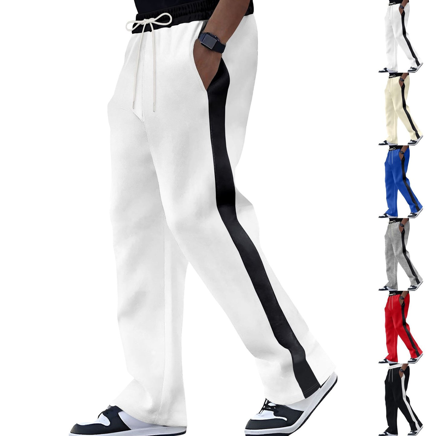 Men's trendy sports pants with elastic waistband and side contrast stripes Ivyshape