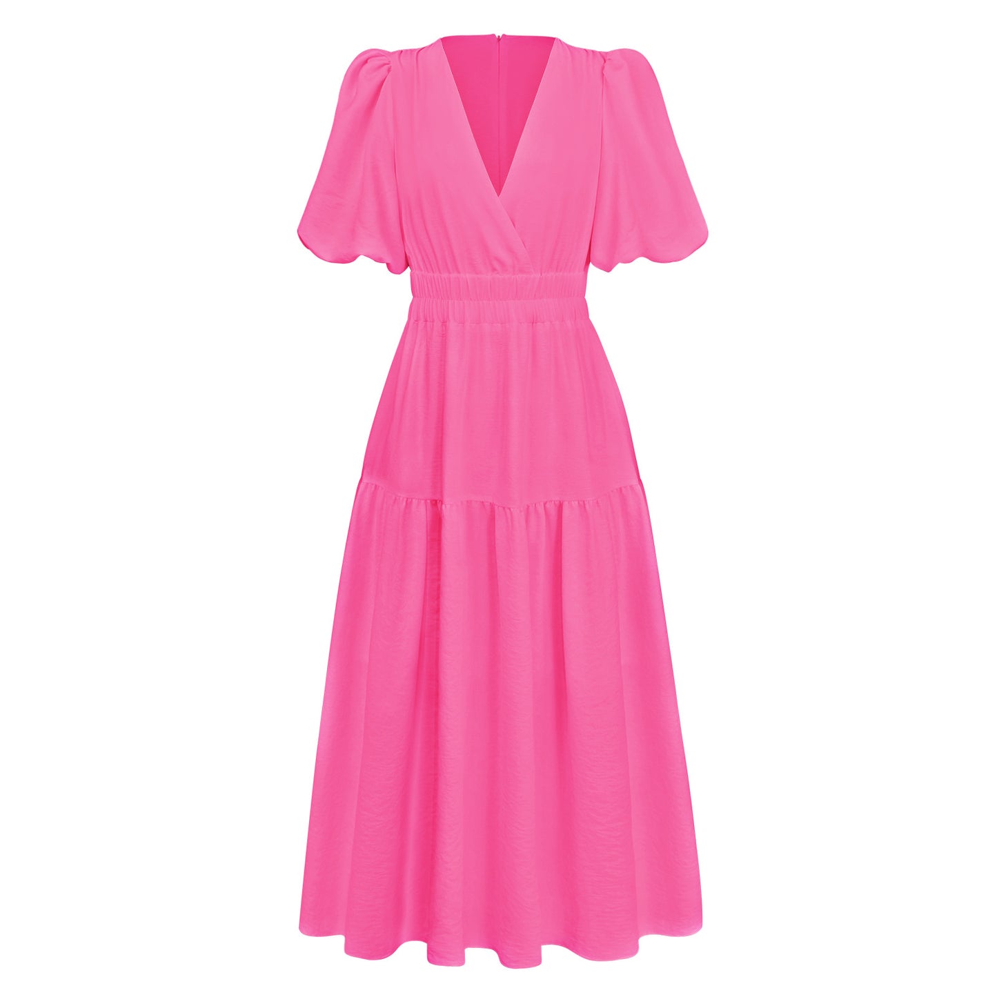 Women's Maxi Dress with V-Neck and Puff Sleeves Ivyshape