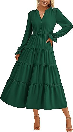 Women's maxi dress with button-decorated front and voluminous sleeves Ivyshape