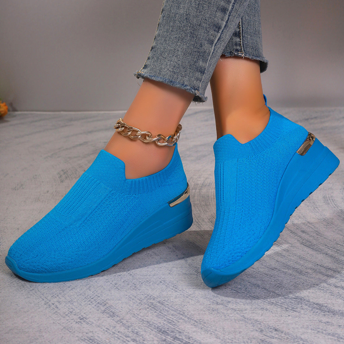 Women's Comfortable Slip-On Wedge Shoes with Elastic Upper Ivyshape