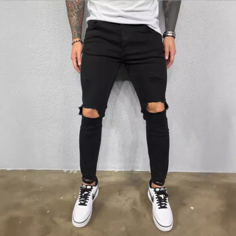 Men's Slim Fit Jeans with Fashionable Rips Ivyshape