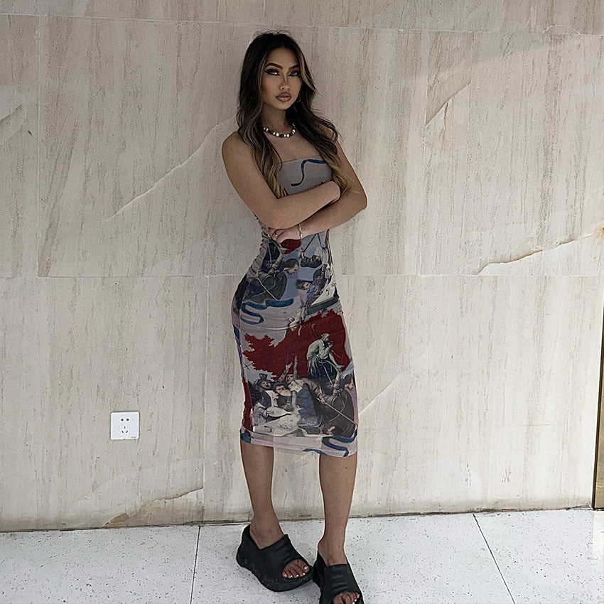 Women's fitted dress with creative art design Ivyshape