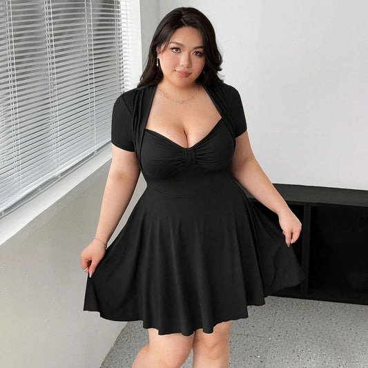 Women elegant short sleeve dress with gathers and flattering neckline Ivyshape