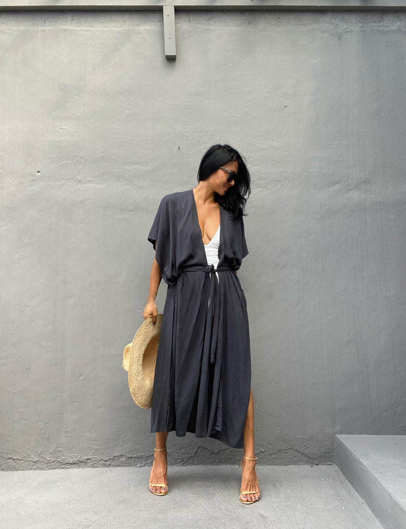 Ladies Stylish Beach Cover-Up with Deep V-Neck and Side Slits Ivyshape