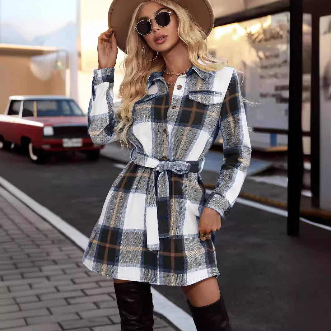 IvyShape | Plaid Long Sleeve Dress