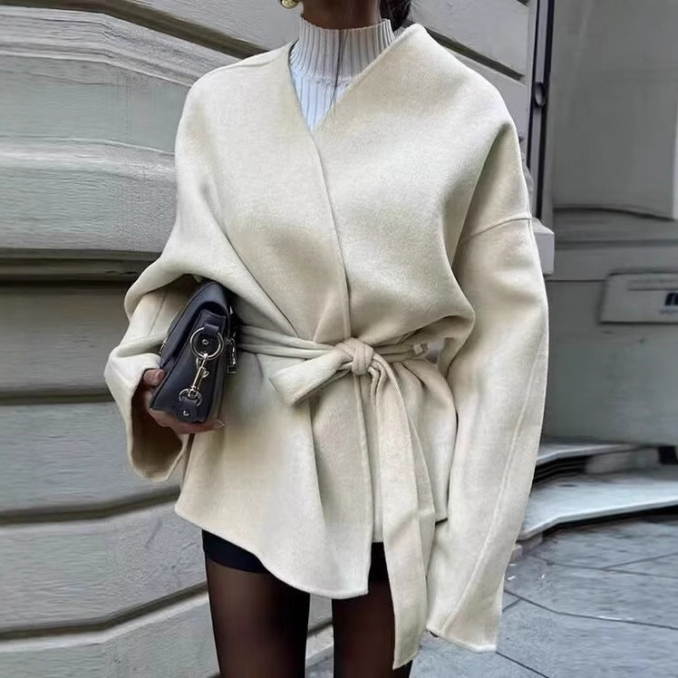 Women elegant wrap jacket with belt Ivyshape