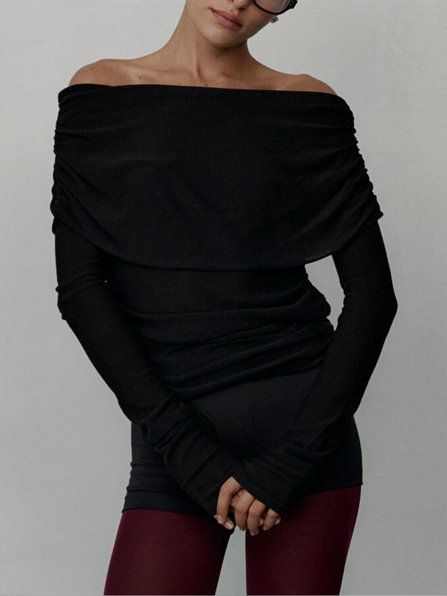 Women Elegant Off-Shoulder Top with Smooth Texture and Bell Sleeves Ivyshape