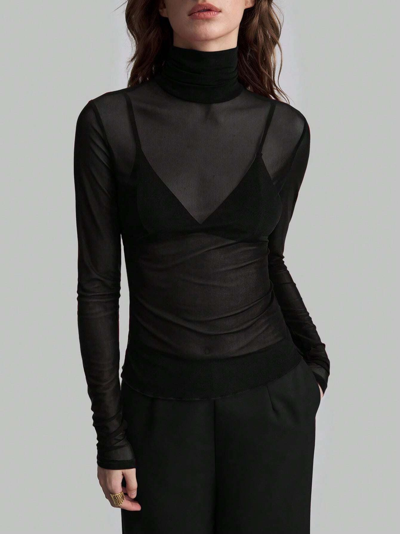 Women's Transparent Turtleneck Blouse with Figure-Shaping Cut Ivyshape