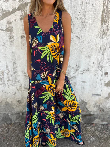 Women vibrant tropical print maxi dress Ivyshape