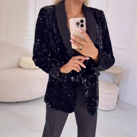 Women's sequin blazer with elegant lapels Ivyshape