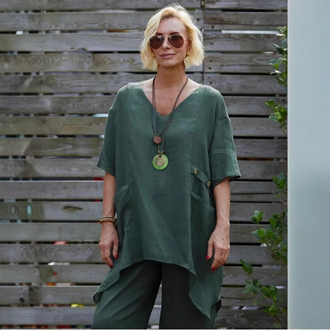 Women stylish oversized linen tunic top Ivyshape