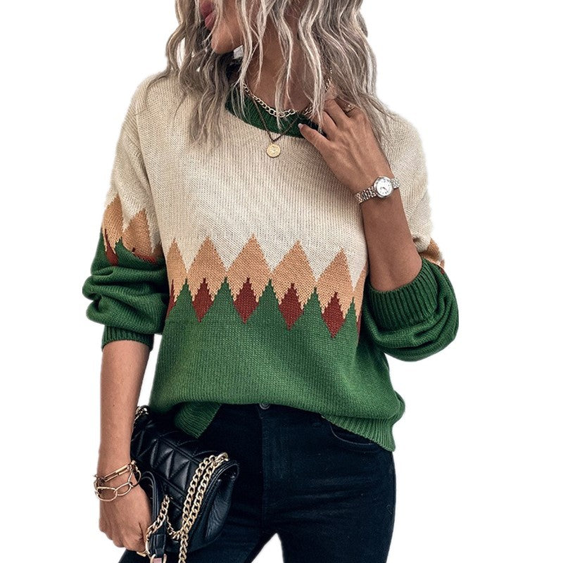 IvyShape | Retro Diamond Plaid Knitted Sweater